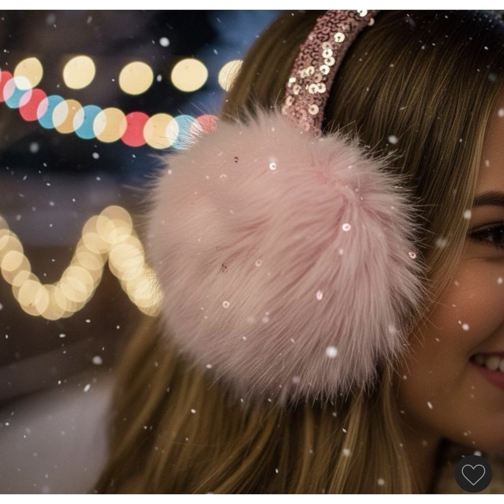 FAAYFIAN Sequin Pink Faux Fur Ear Muffs Cozy Winter Ear Warmers